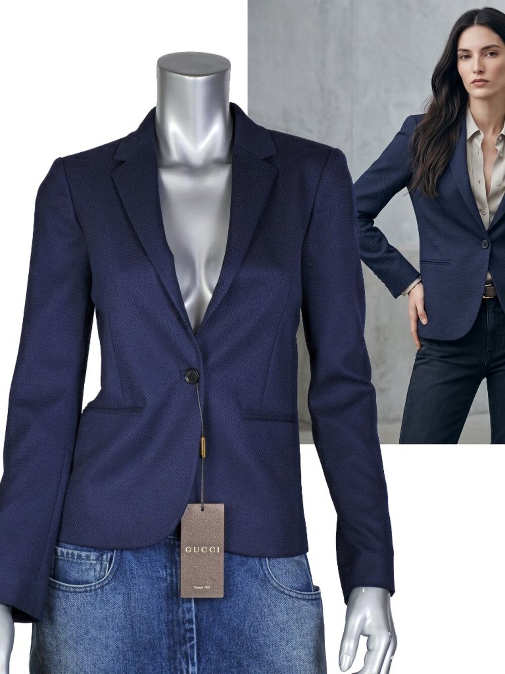GUCCI JACKET BLUE WOOL FITTED CLASSIC TAILORED BLAZER sz 38 / US 2